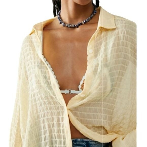 Free People Love Life Sheer Buttondown in Sundappled Size Small - Picture 1 of 10